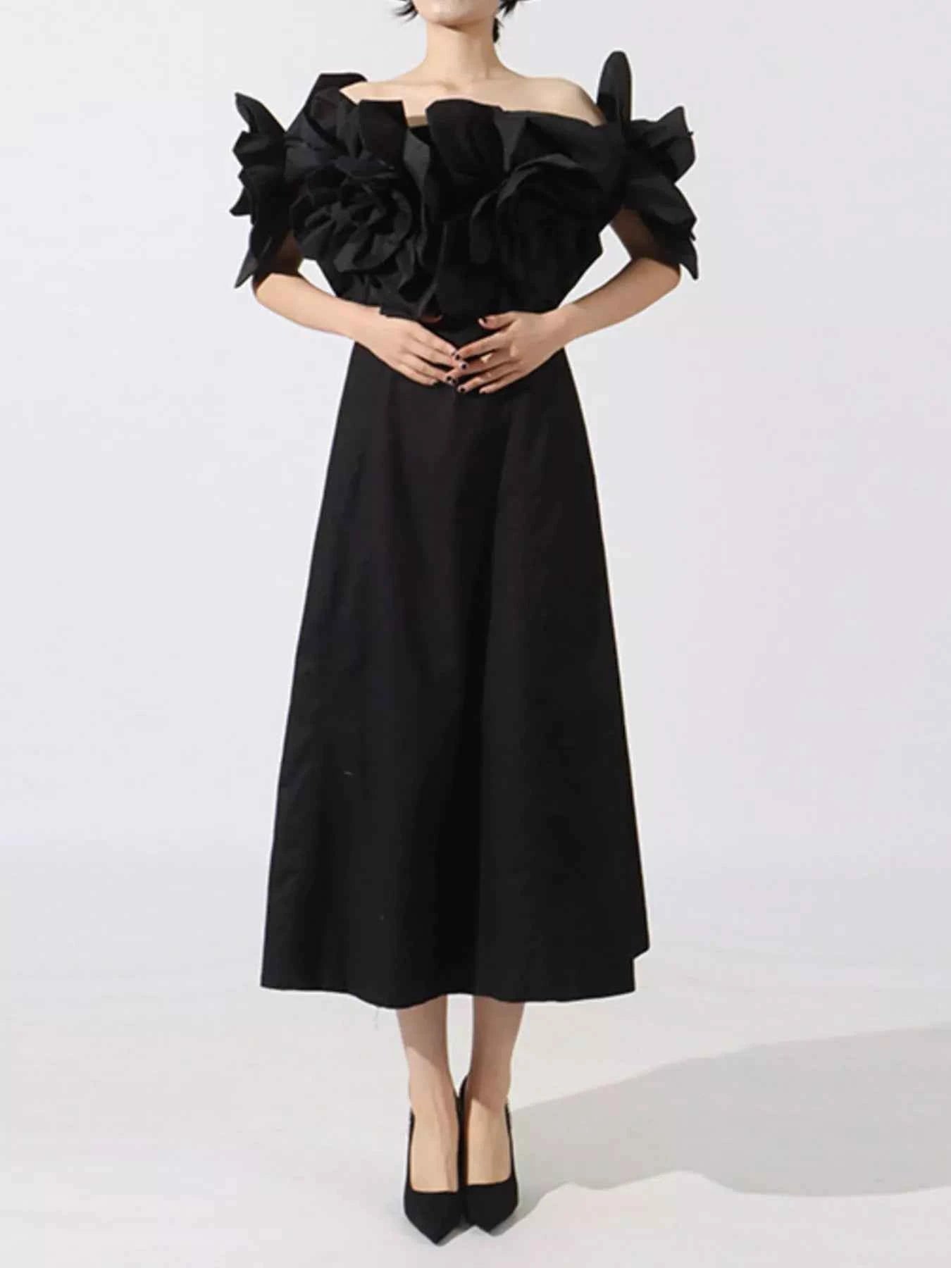 Flower Off-Shoulder Maxi Dress Black 6e94706c-b80e-44bc-bcc1-cf2c19d8d699-Max-Origin