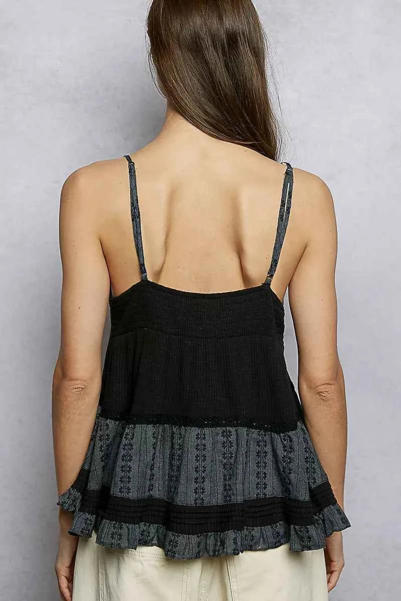POL Button Front V-Neck Ruffled Cami with Pintuck Accents 6e9cfee2-a69c-4fd1-a677-ff322df4efcd-Max-Origin
