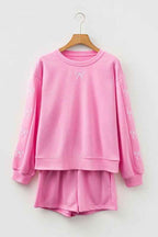 Bow Embroidered Pullover and Shorts Set 6ea8a522-369d-46ae-a9b7-a4dd2cb974a3