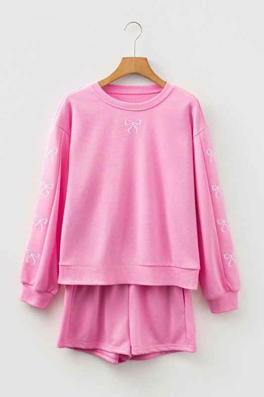 Bow Embroidered Pullover and Shorts Set 6ea8a522-369d-46ae-a9b7-a4dd2cb974a3