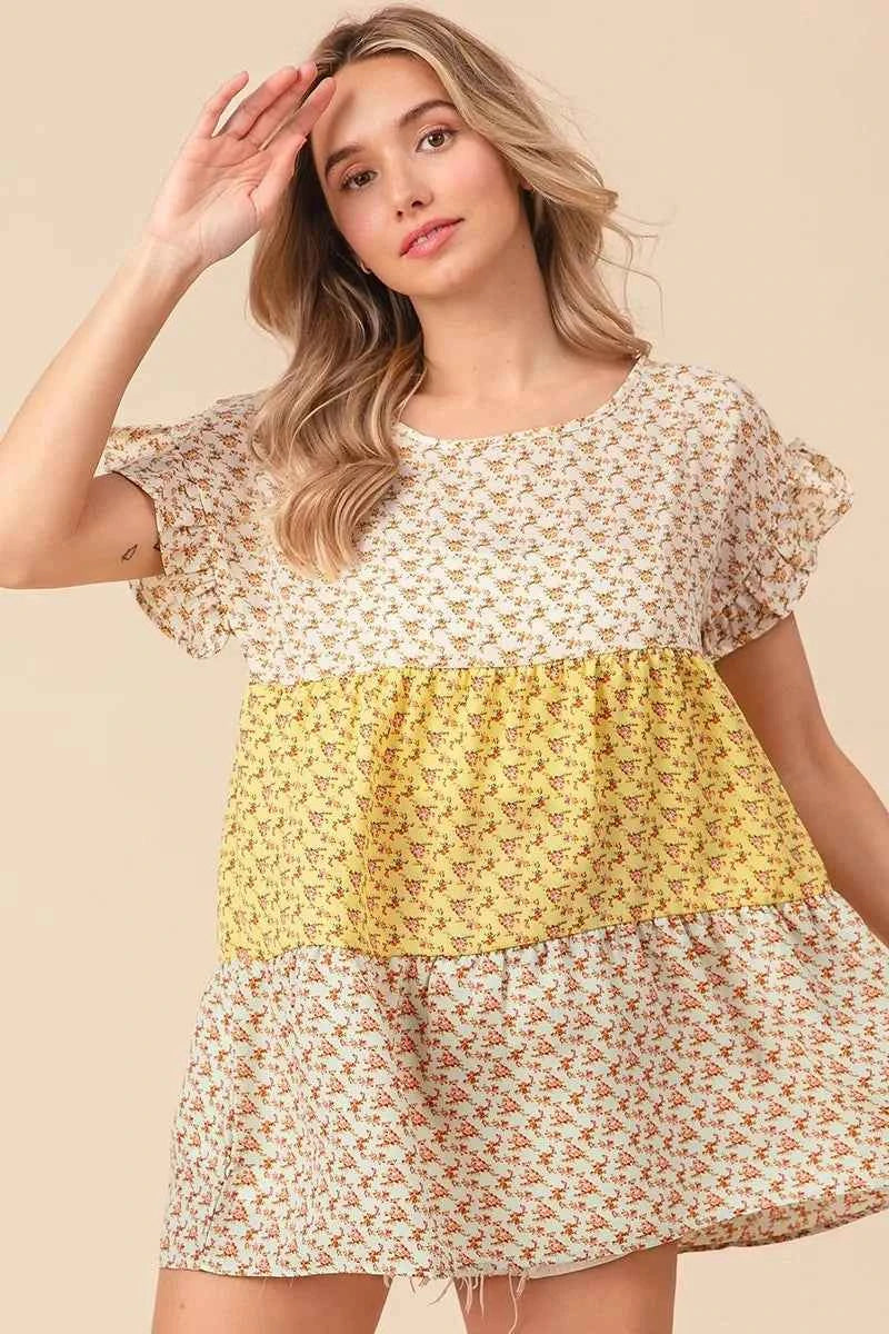 Flroal Printed Woven Color Block and Tiered Top 6eaa2a2022084af38ed122c0be4e5e80-Max-Origin