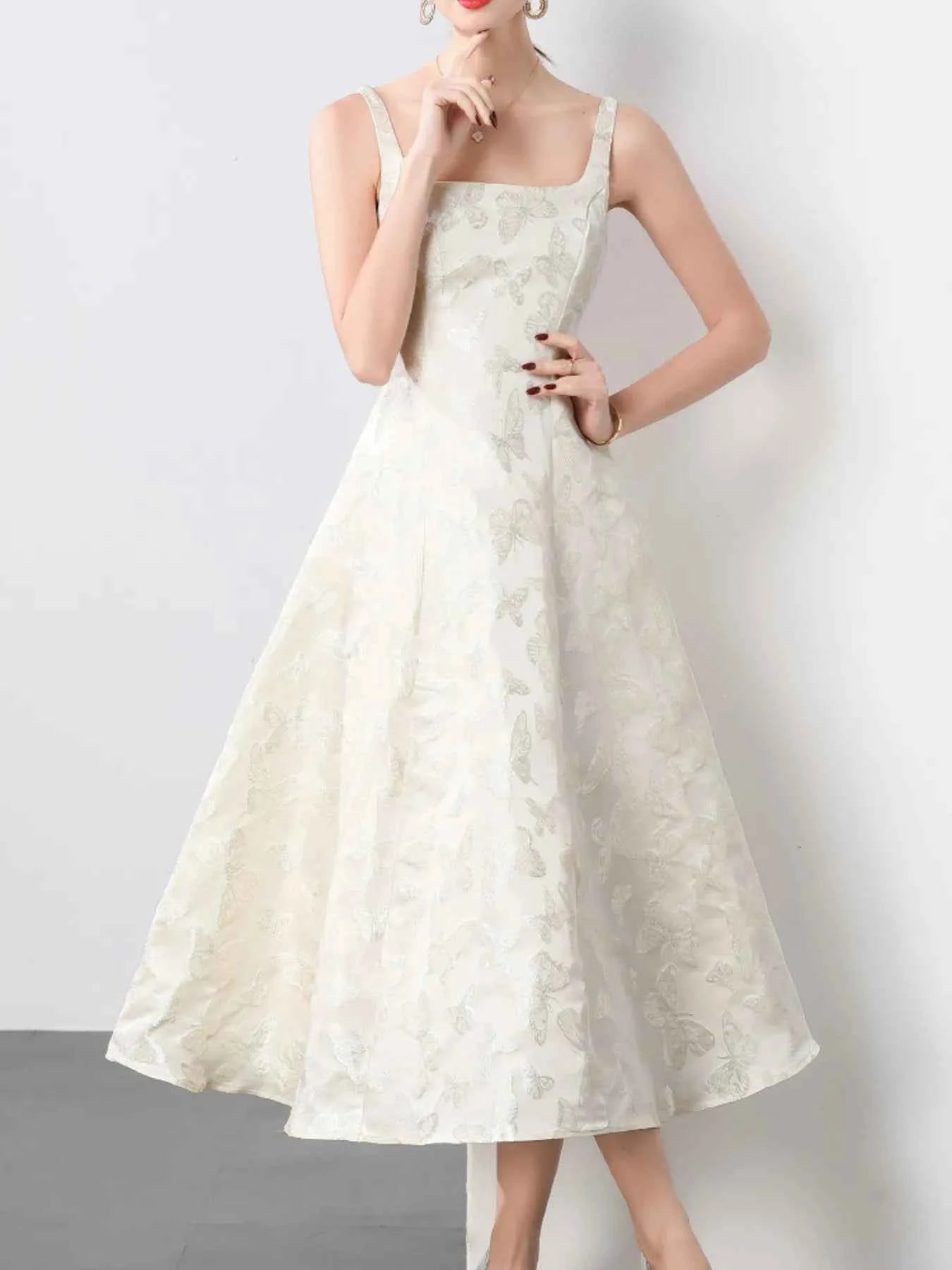 Butterfly Pattern A-Line Sleeveless Midi Dress