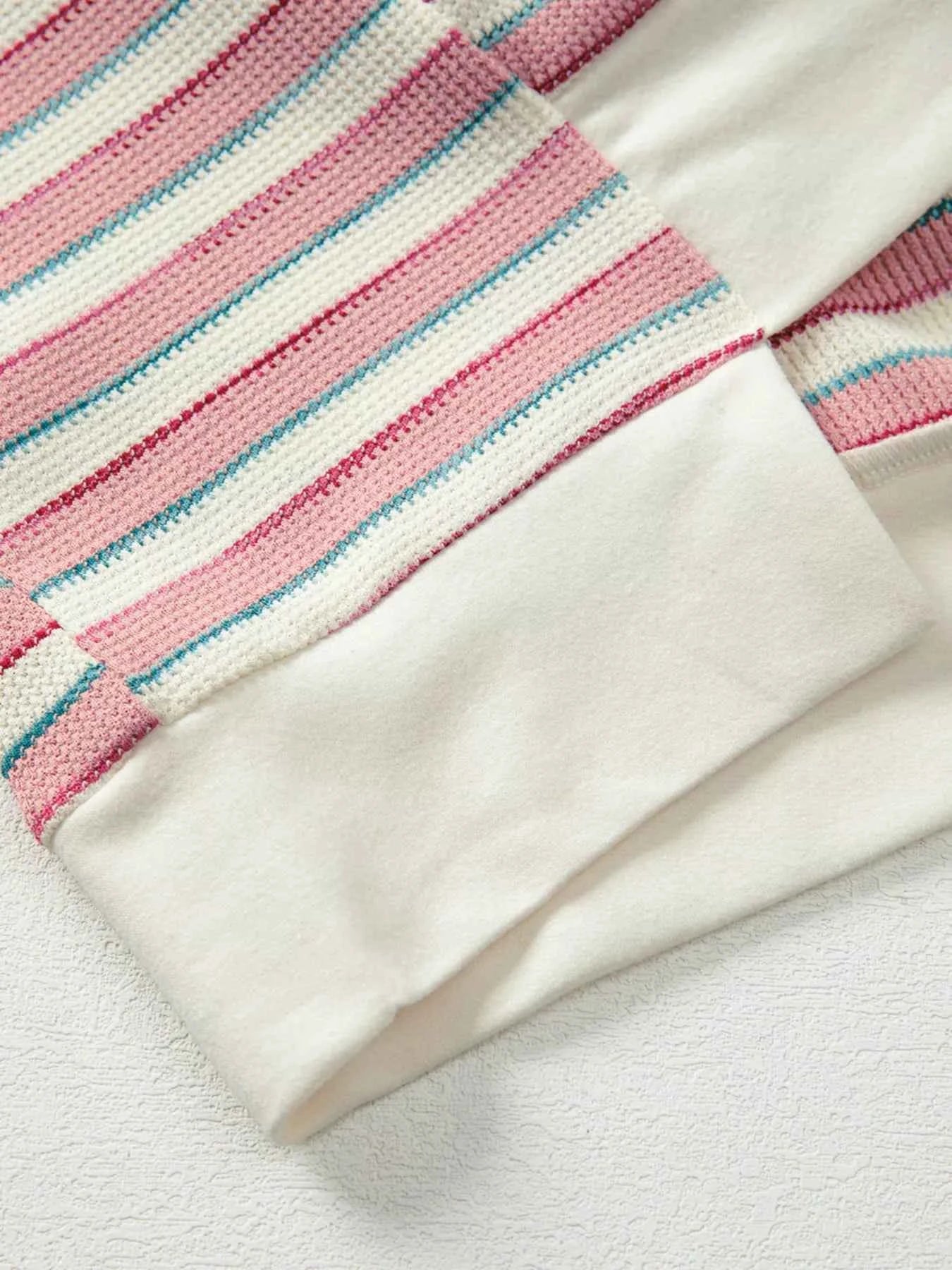 Stripe Stitched Detail Color Block Patchwork Oversized Top 6ec18d5b448b471c8f3fb06122bf7251-Max-Origin