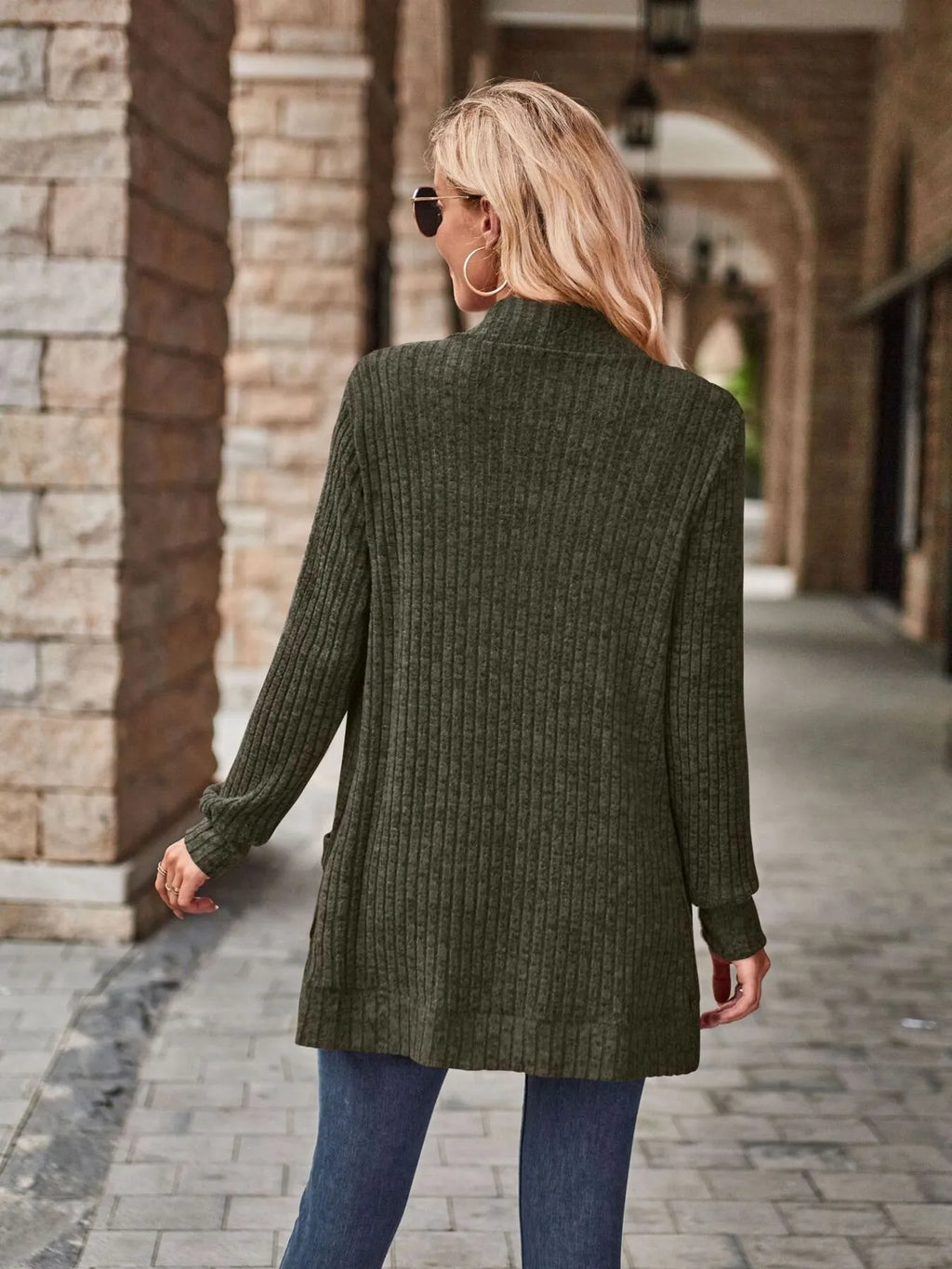 Ribbed Open Front Long Cardigan with Pockets 6ec341fdce0d4988ae76ec57f065ffe9-Max-Origin
