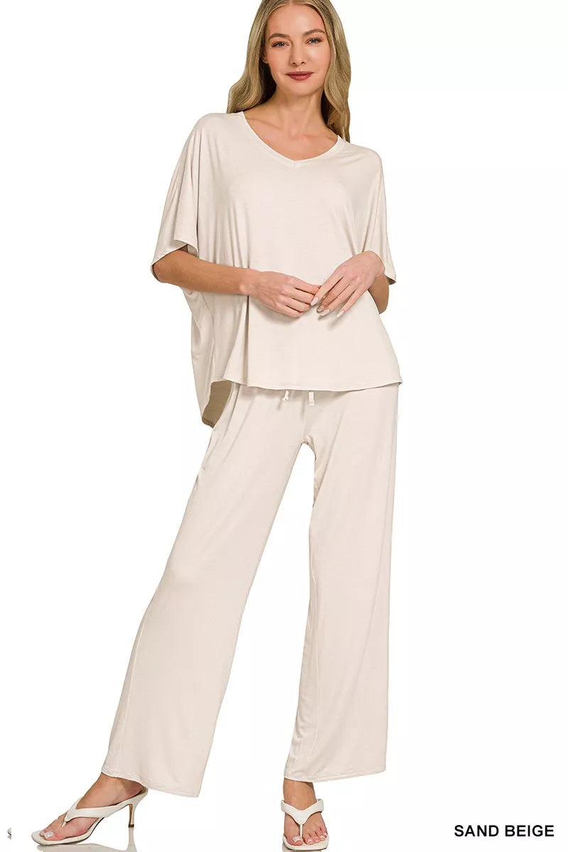 Zenana V-Neck Oversized Top & Pants Set SAND BEIGE 6ec40397f4524bf481589997dd7f2182-Max-Origin