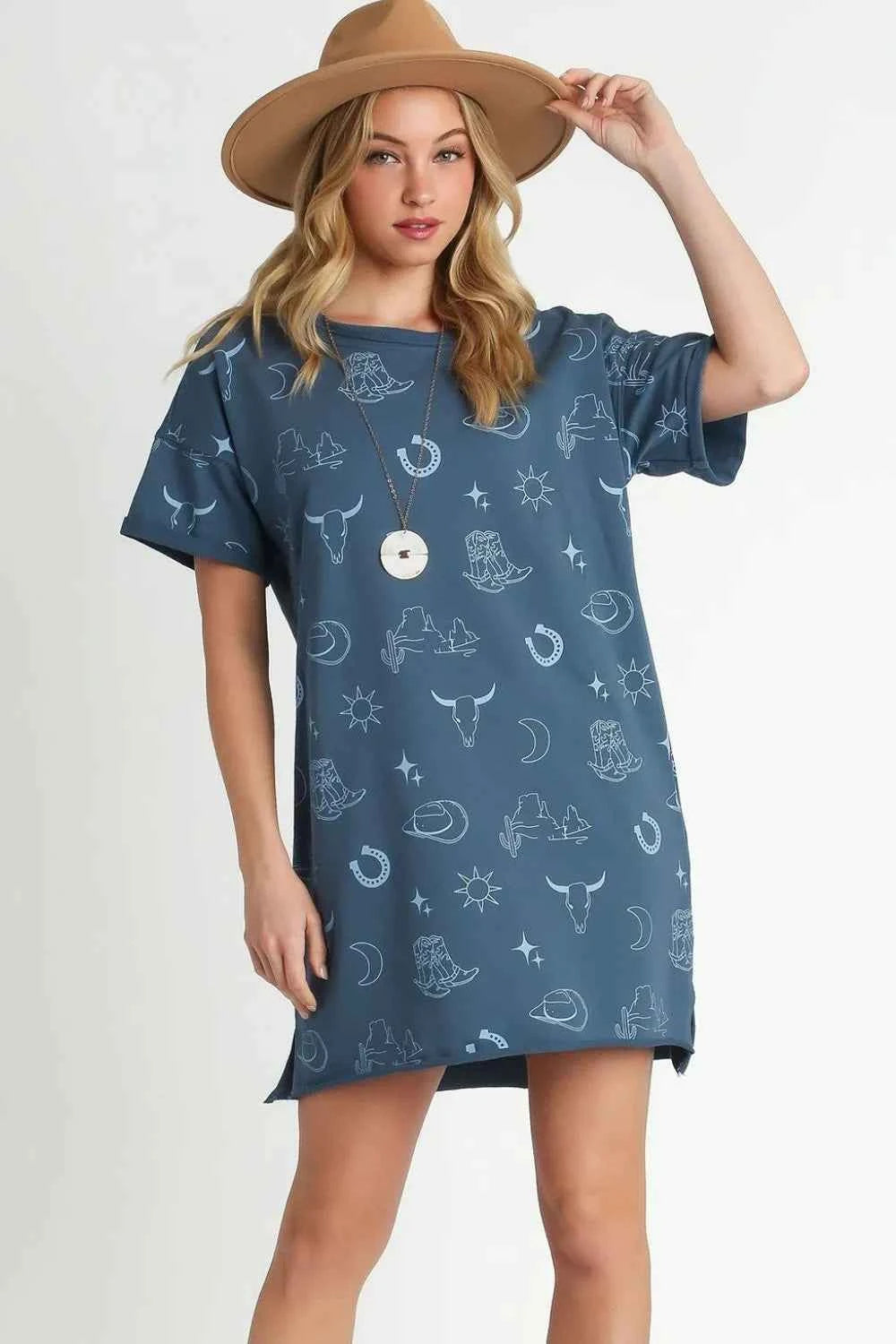 Umgee Full Size French Terry Short Sleeve Round Neck Dress Plus Size Peacock Blue 6ecd7af8-7dcc-4bfb-a402-bb3ddd2285c8-Max