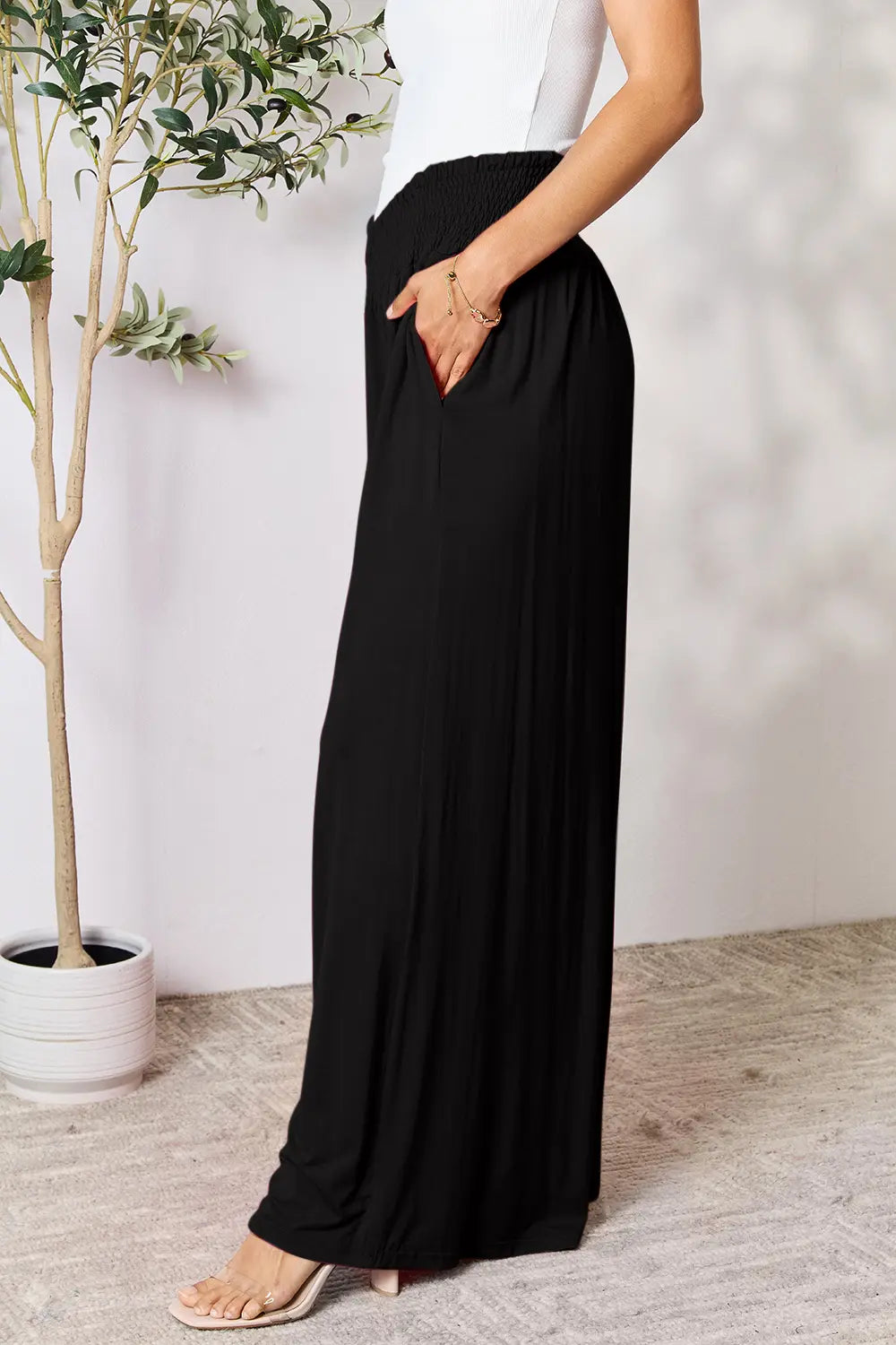 Basic Bae Full Size Smocked Wide Waistband Wide Leg Pants 6ece183b010640d39270679887889223-Max