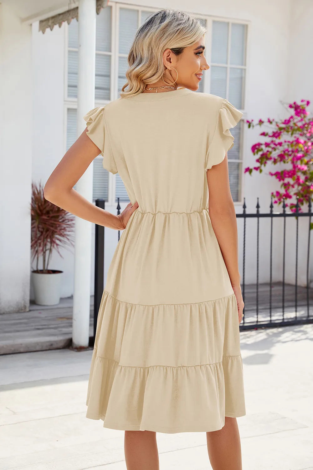 Ruched Notched Cap Sleeve Dress 6ed4a3b4-5056-404d-ad2c-e7de024ef84d-Max