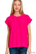 Zenana Slub Cuffed Sleeve Tee HOT PINK 6ee0a02f91f1446e8b19656069f602af-Max-Origin