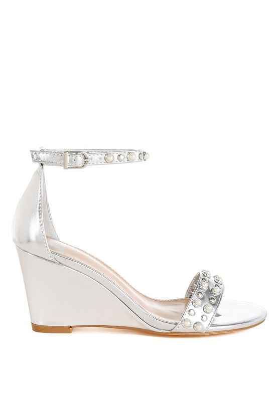 Jumera Metallic Pearl Embellished Wedges 6ee53b4c-e06d-498c-a607-6be83ca2a419