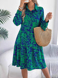 Printed Collared Neck Long Sleeve Dress Green 6eed80fe097a4d269b8a56ac061b4794-Max-Origin
