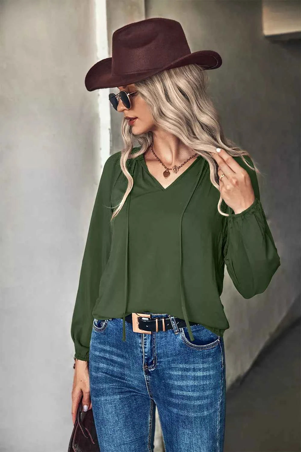 Tie Neck Long Sleeve Blouse 6ef88e74-281c-46de-a4f5-881ee0381d1a-Max-Origin