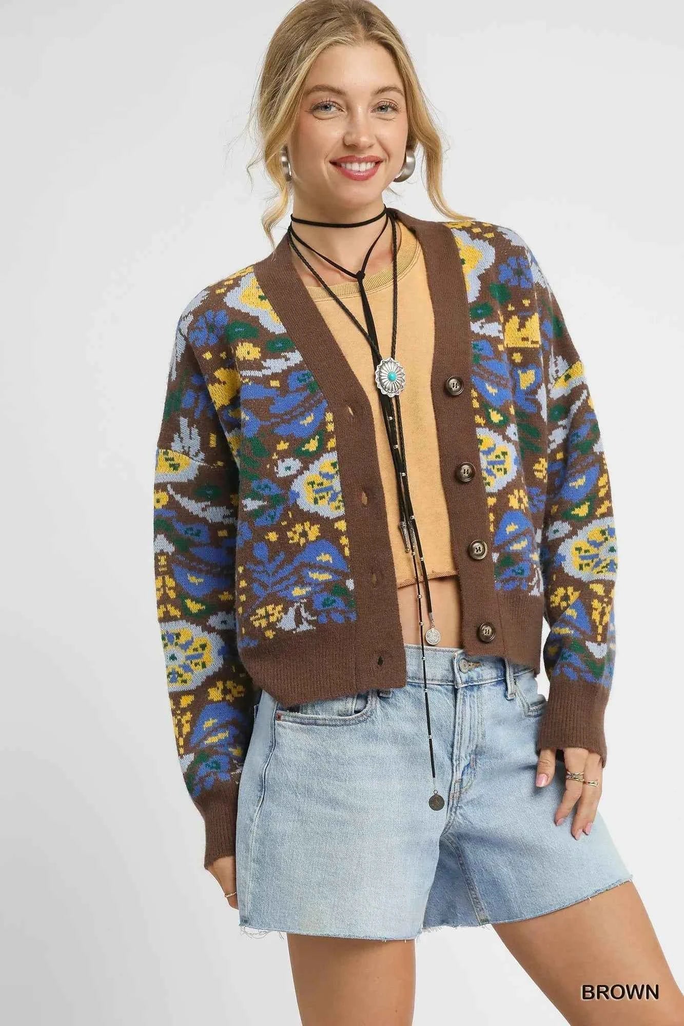 Umgee Floral Knit Button-Up Cardigan Brown 6ef9002d-2d7c-4d06-b3f0-baa808f5ffa5-Max-Origin