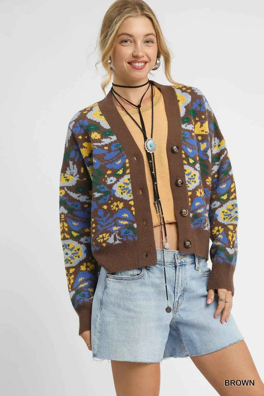 Umgee Floral Knit Button-Up Cardigan Brown 6ef9002d-2d7c-4d06-b3f0-baa808f5ffa5-Max-Origin