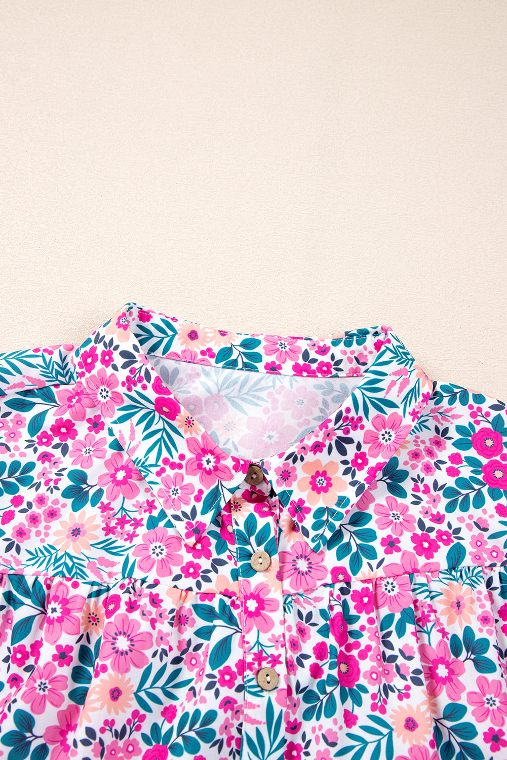 Pink Plus Size Floral Half Button Puff Sleeve A Line Dress 6efd3e86137f27d5