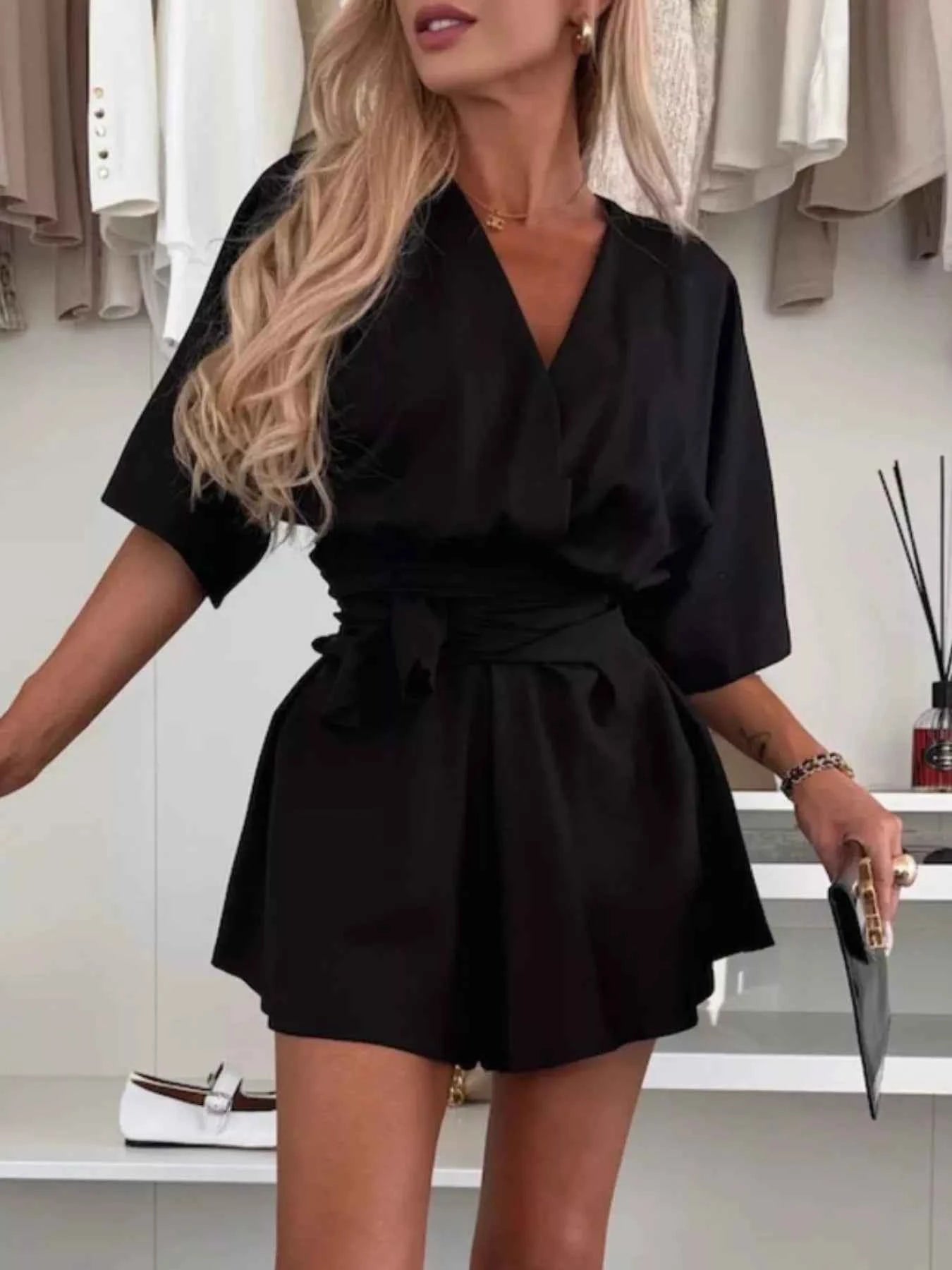Full Size Surplice Tie Waist Romper Plus Size 6efeb37f-6315-44b7-8fc9-934111681856-Max-Origin