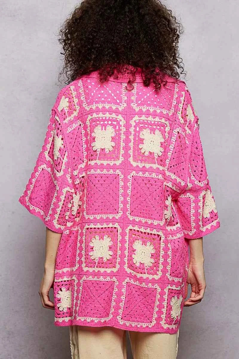 POL Button Down Openwork Floral Crochet Shirt with Granny Square Pattern 6f059dfb-e214-40c8-ad58-0603774bfd3b-Max-Origin