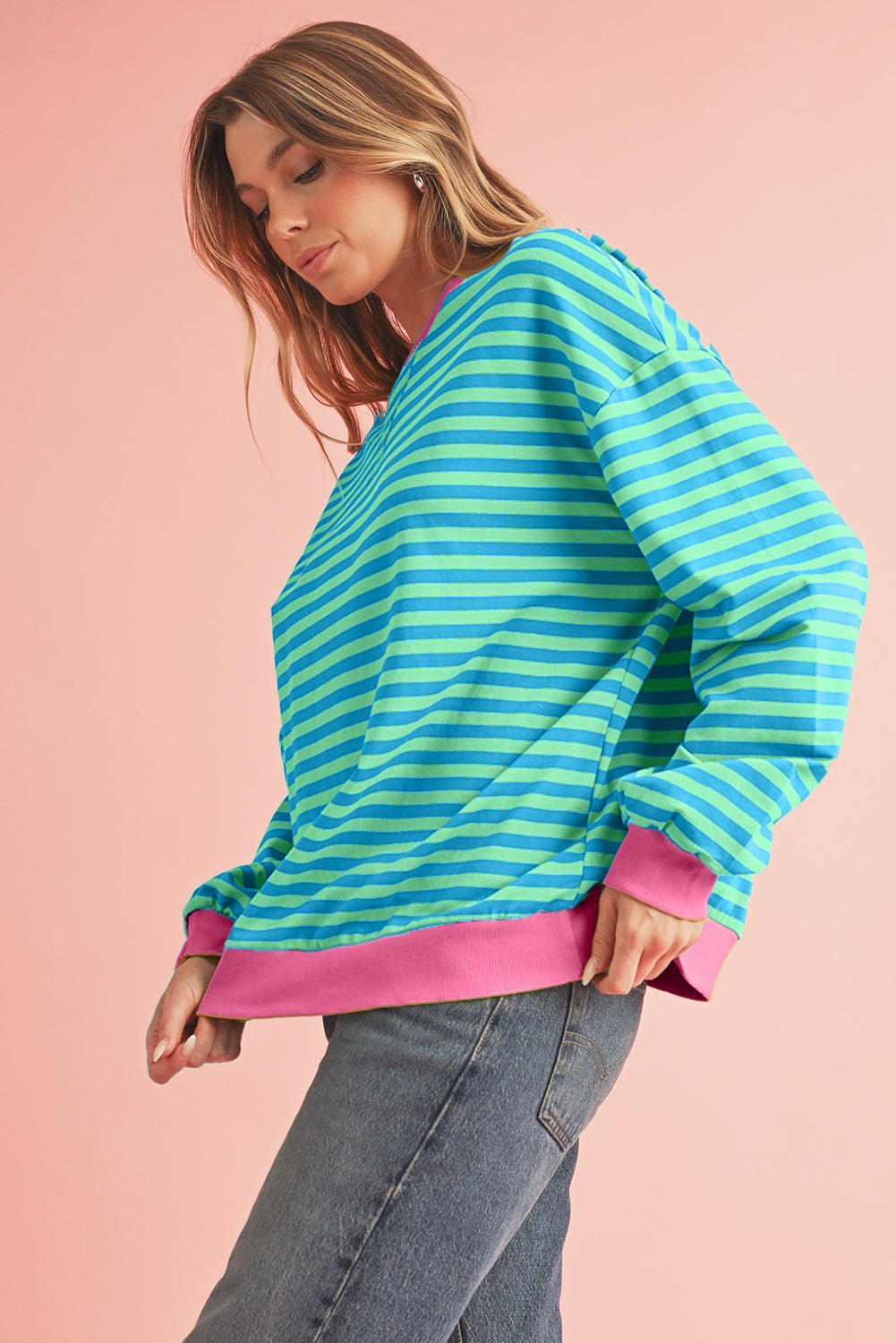 Black Stripe Contrast Edge Cross Seam Oversized Sweatshirt 6f08f30b0906074d