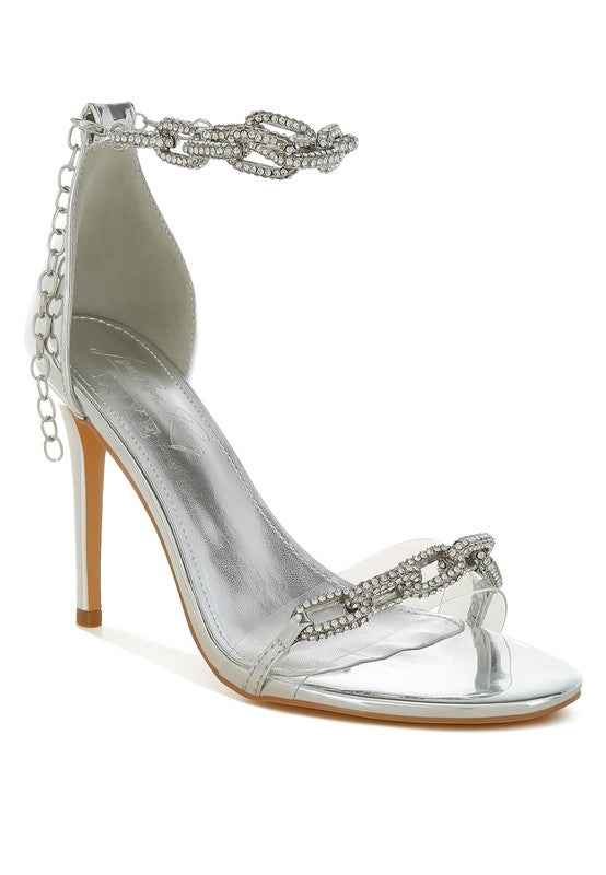 Traben Rhinestones Chain Metallic Stiletto Sandals Silver 6f0ac419-a62b-4e2c-ac0a-16faec302005