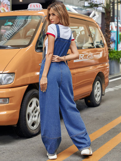 Wide Strap Wide Leg Denim Overalls