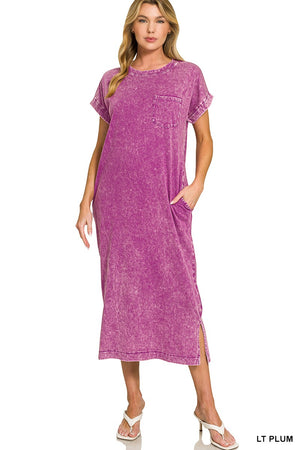 Washed Exposed Seam Short Sleeve T-Shirt Dress LT PLUM 6f0e75ce692545d2a6c5eaaecbf0427c-Max