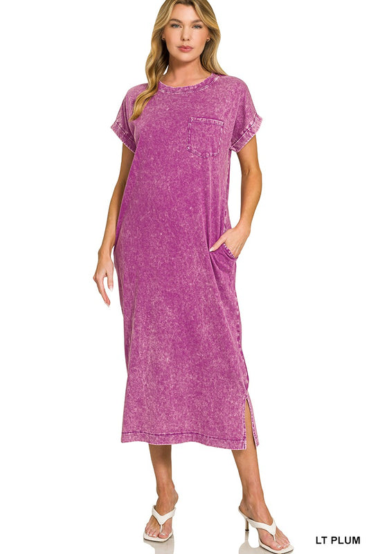 Zenana Washed Exposed Seam Short Sleeve T-Shirt Dress LT PLUM 6f0e75ce692545d2a6c5eaaecbf0427c-Max