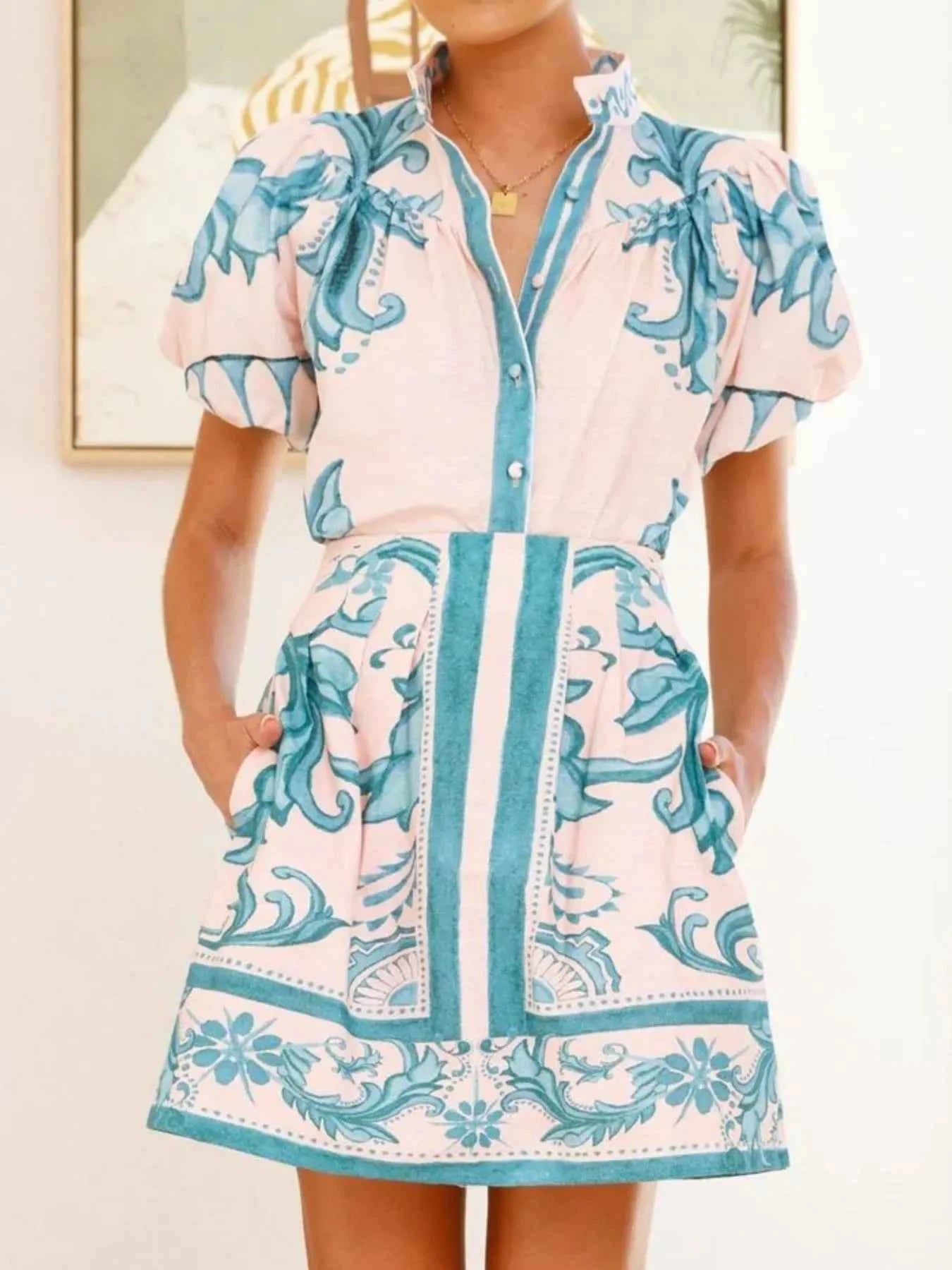 Printed Puff Sleeve Top and Skirt Set 6f107322-26bc-4aa0-bb16-1c44b34303a0-Max-Origin