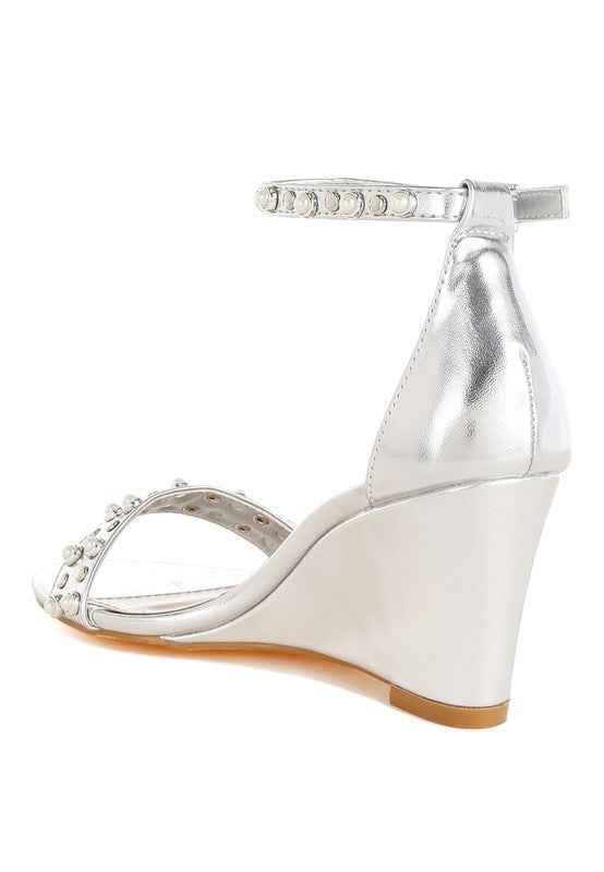 Jumera Metallic Pearl Embellished Wedges 6f1b8f18-fa9d-4e91-bd0e-60973f118163