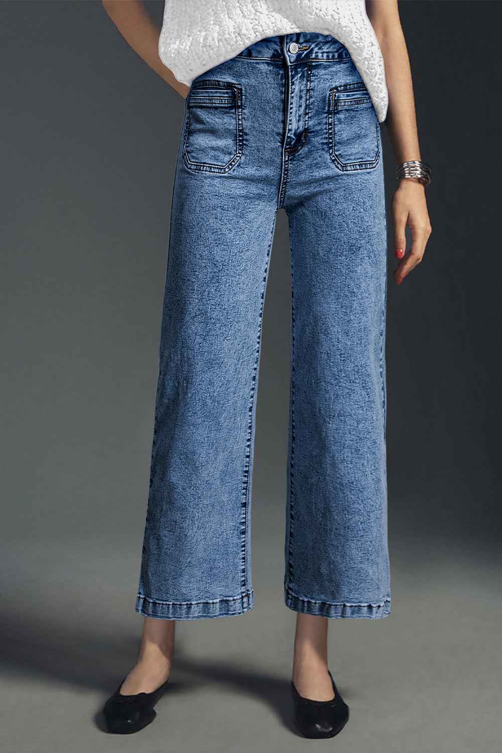 Sky Blue Chic Patch Pocket Straight Leg Loose Jeans Sky Blue 68%Cotton+30%Viscose+2%Elastane 6f1d9abe736412ae