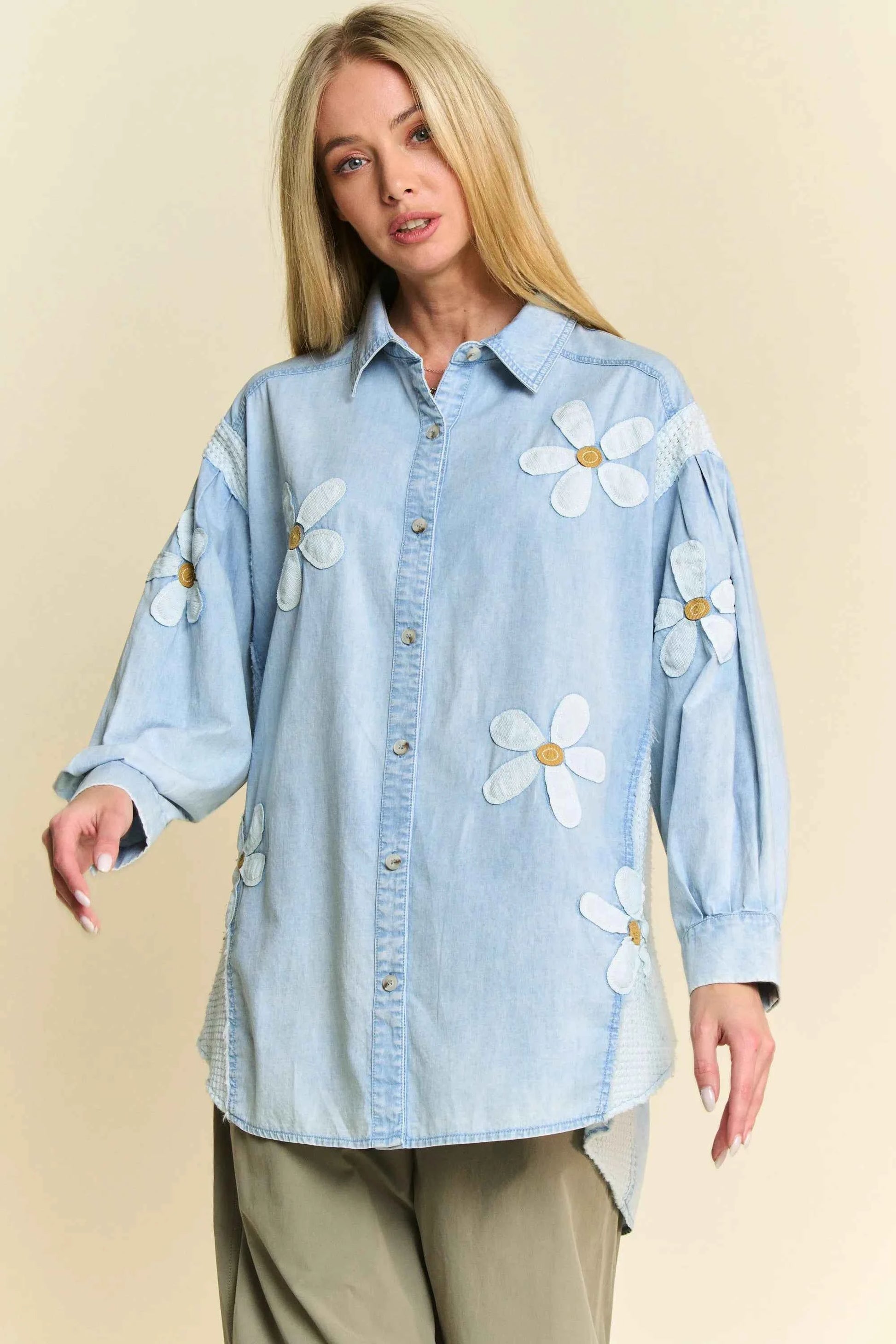 Davi & Dani Lightweight Washed Daisy Patch Waffle Knit Shirt 6f217bd0d0ee41598e2e577de0df13aa-Max-Origin