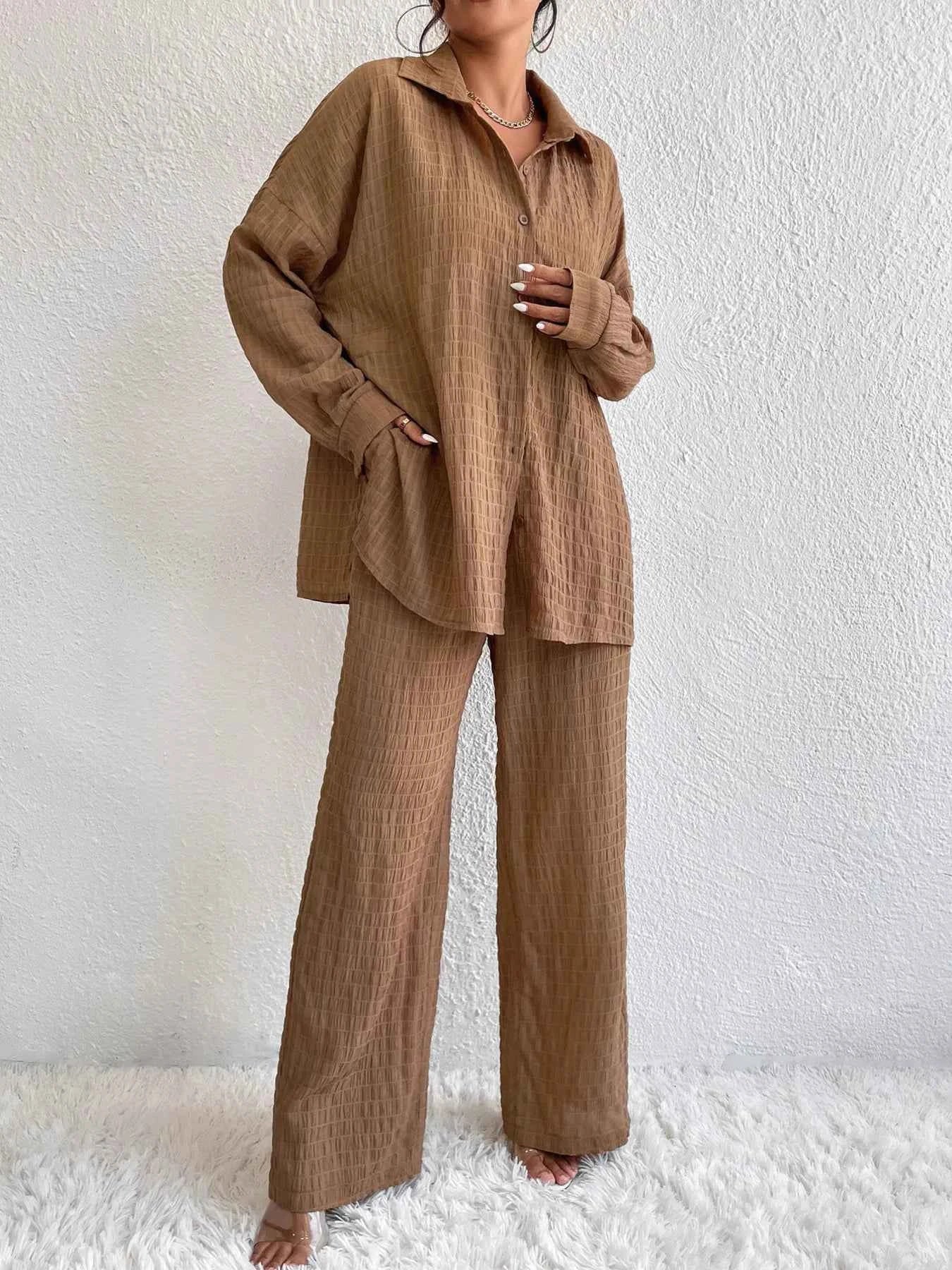 Button Up Long Sleeve Shirt and Pants Set 6f25ae5571ad41909e77720d0263981c-Max-Origin