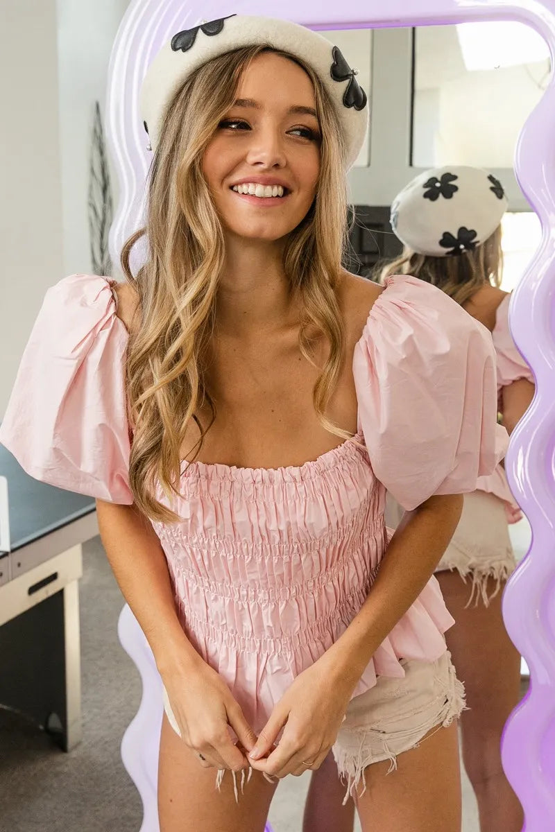 BiBi Puff Sleeve Square Neck Smocked Peplum Top 6f2a5c7e006c4ccc9712f5e7e7ecc88b-Max-Origin