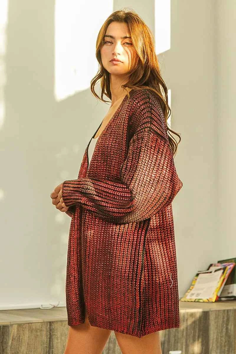 BiBi Metallic Knit V-neck Open Sweater Cardigan 6f2e32a09de142d8bd8d0b6024fdfde7-Max-Origin