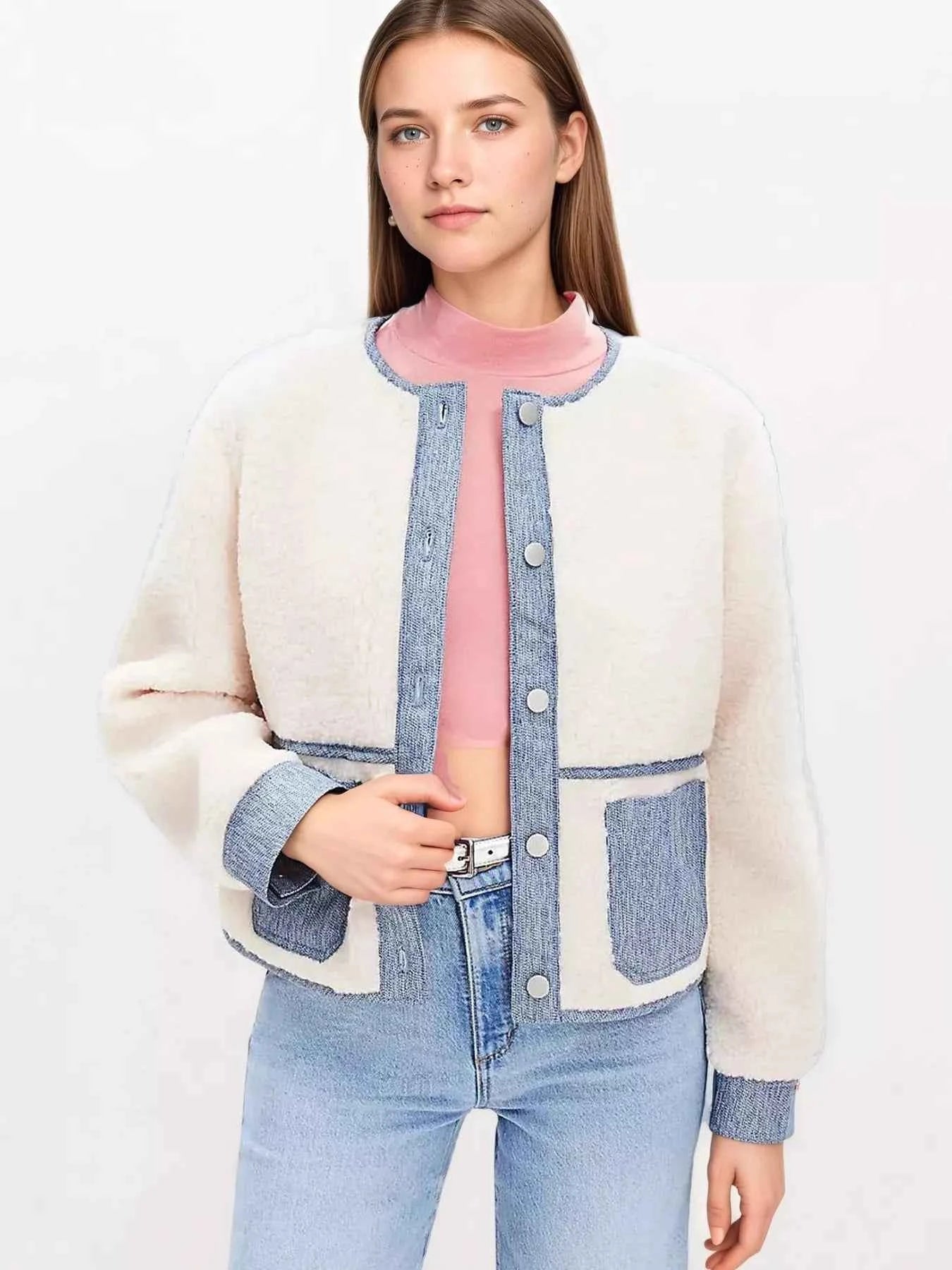 Contrast Trim Teddy Jacket 6f385b4226a845e6b82e3f0a19acb744-Max-Origin