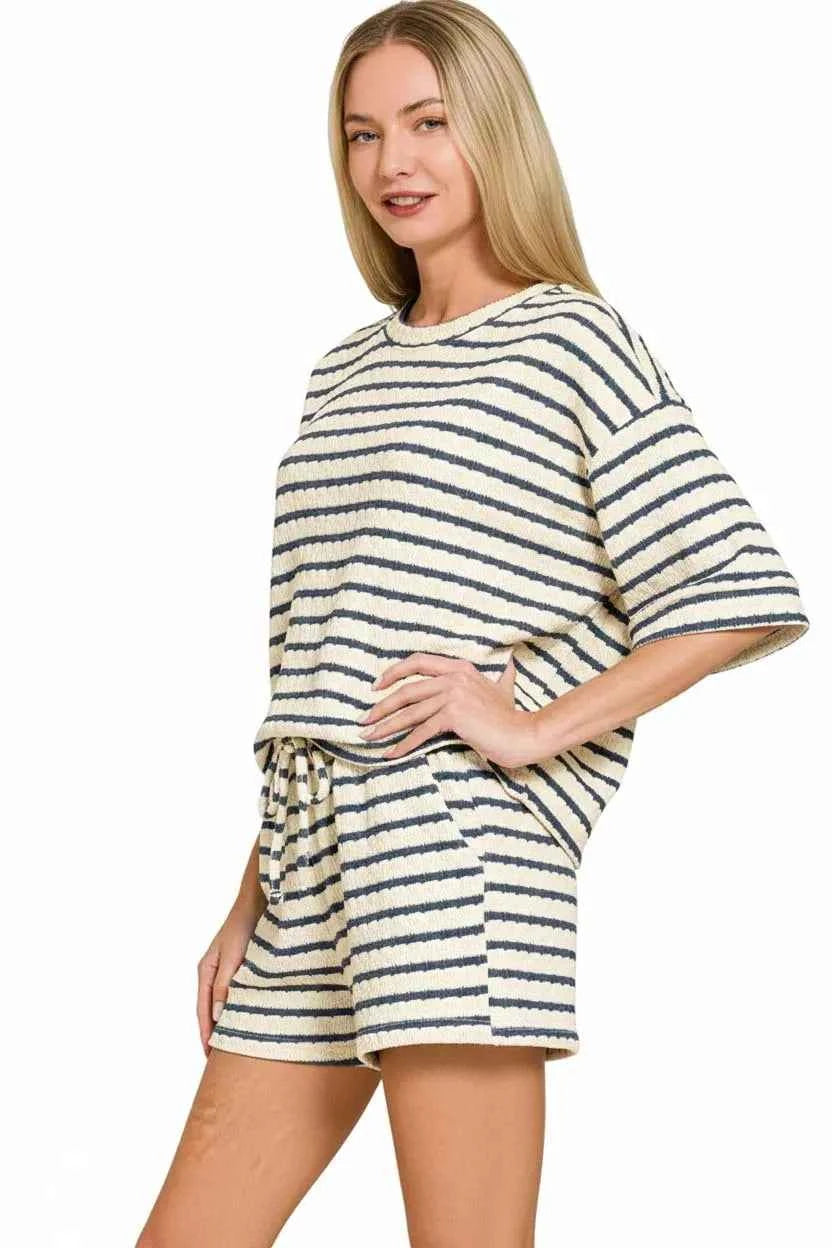 Zenana Striped Short Sleeve Tee & Shorts Set 6f3ec67c-78f3-4aac-b65c-3ef0c7869e52-Max-Origin