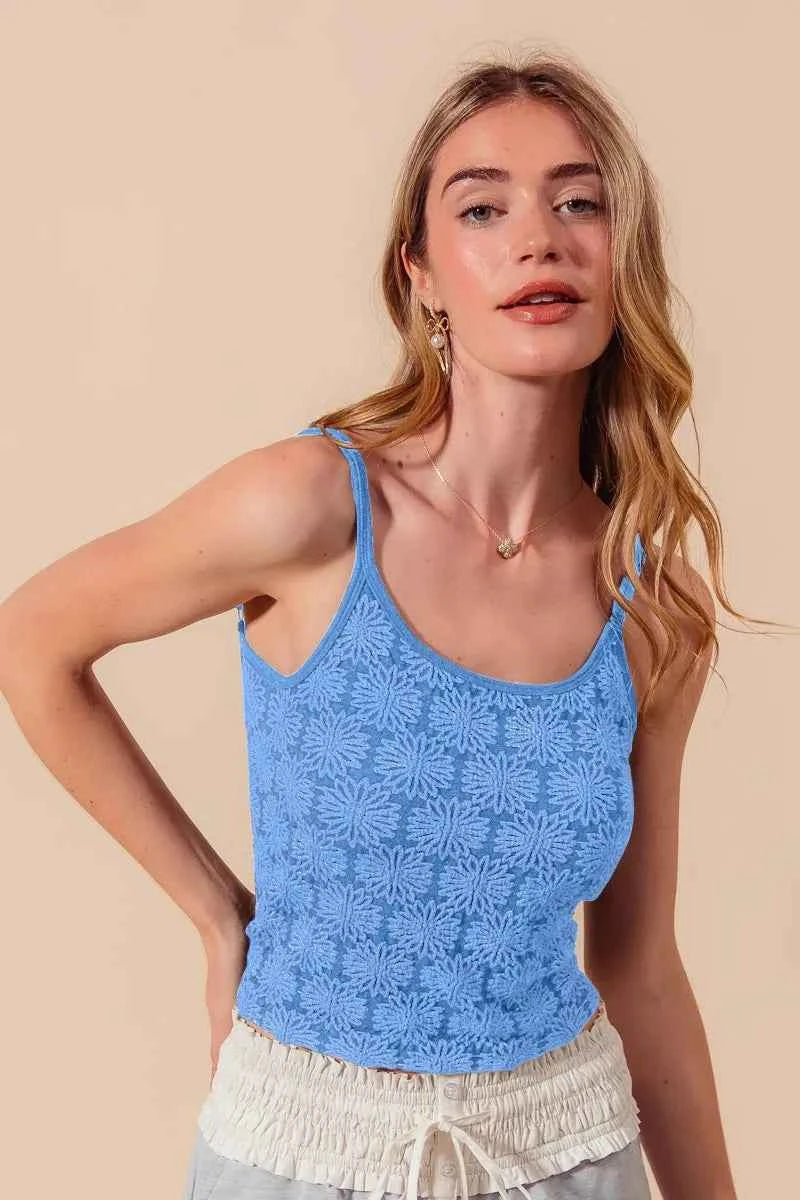 SO ME Two Tone Floral Seamless Tank Top 2TONE DENIM 6f41f379958b487faaf2fc63d82a5c8a-Max-Origin