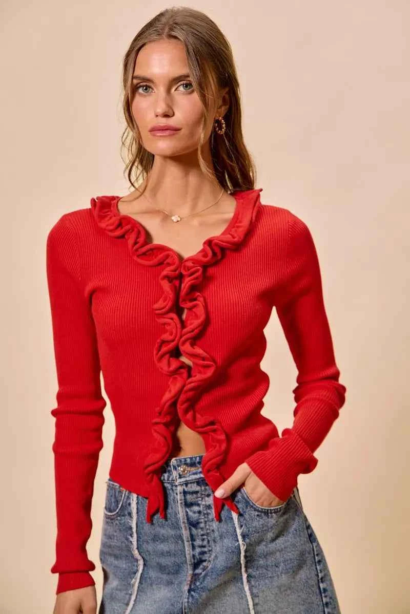SO ME Cascade Ruffle Ribbed Sweater Cardgian 6f45b221ff03427fb4e3b9659518757b-Max-Origin