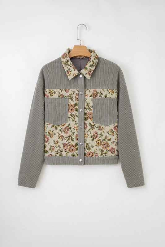 Floral Patchwork Ribbed Corduroy Shirt Jacket 6f507992-0379-4961-9ed5-469c98a3506a