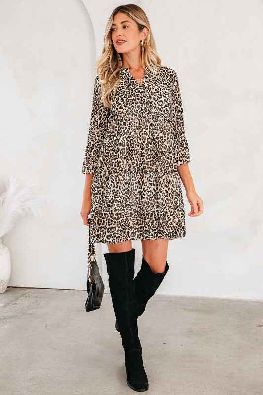 Leopard 3/4 Sleeve V-Neck Dress 6f50f954-5f1b-4cd4-bba8-a82551182462