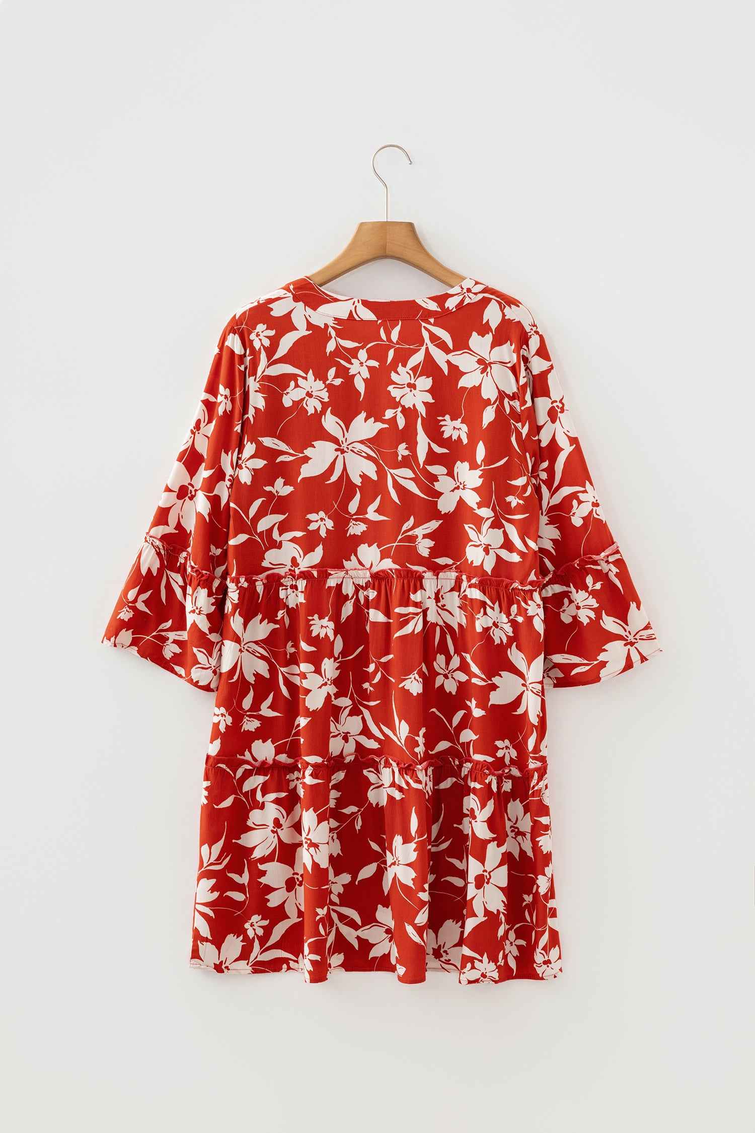 Sky Blue Boho Floral Print Lettuce Trim 3/4 Sleeve Mini Dress 6f512277800718c6