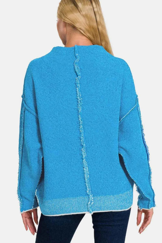 Zenana Exposed Seam Mock Neck Long Sleeve Sweater 6f54641b-f06f-4589-a53b-1456110e1701-Max