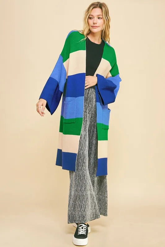 Davi & Dani Color Block Kimono Sleeve Open Front Cardigan 6f55614a-cada-44f7-b1c9-ff0eae2987a8-Max