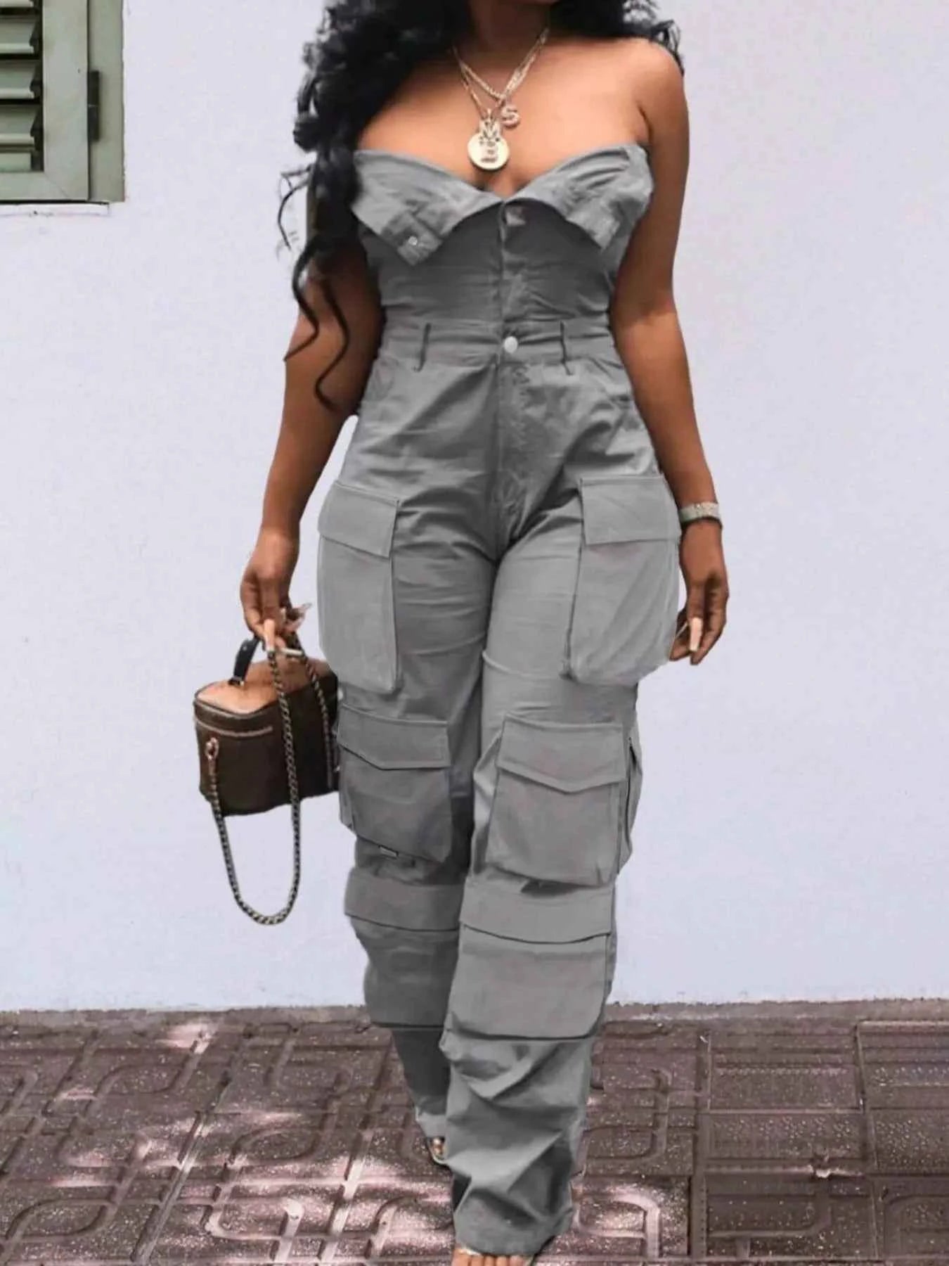 Tube Snap Down Cargo Jumpsuit Gray 6f60d3cf-f4b4-4492-8a0a-c300389bca85-Max-Origin