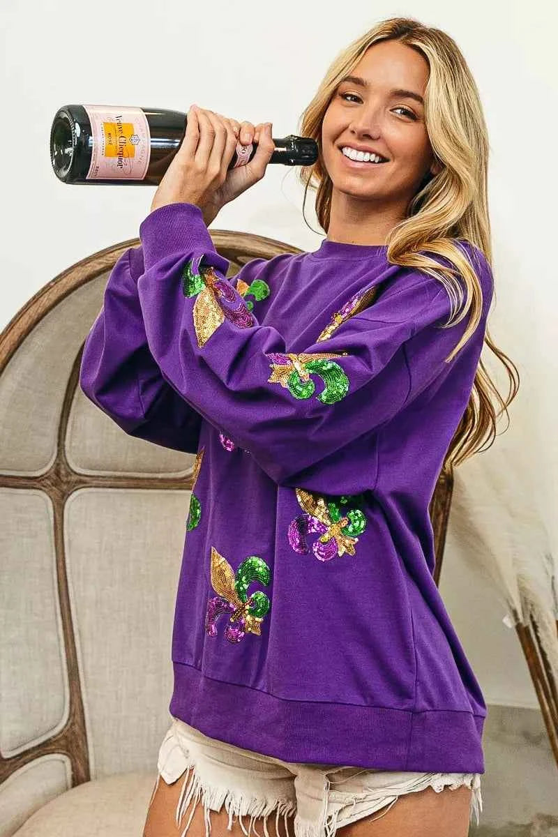 BiBi Fleur De Lis Sequin Patches Mardi Gras Sweatshirt 6f68f7d7e5d64ea49c7c83bf324915fc-Max-Origin