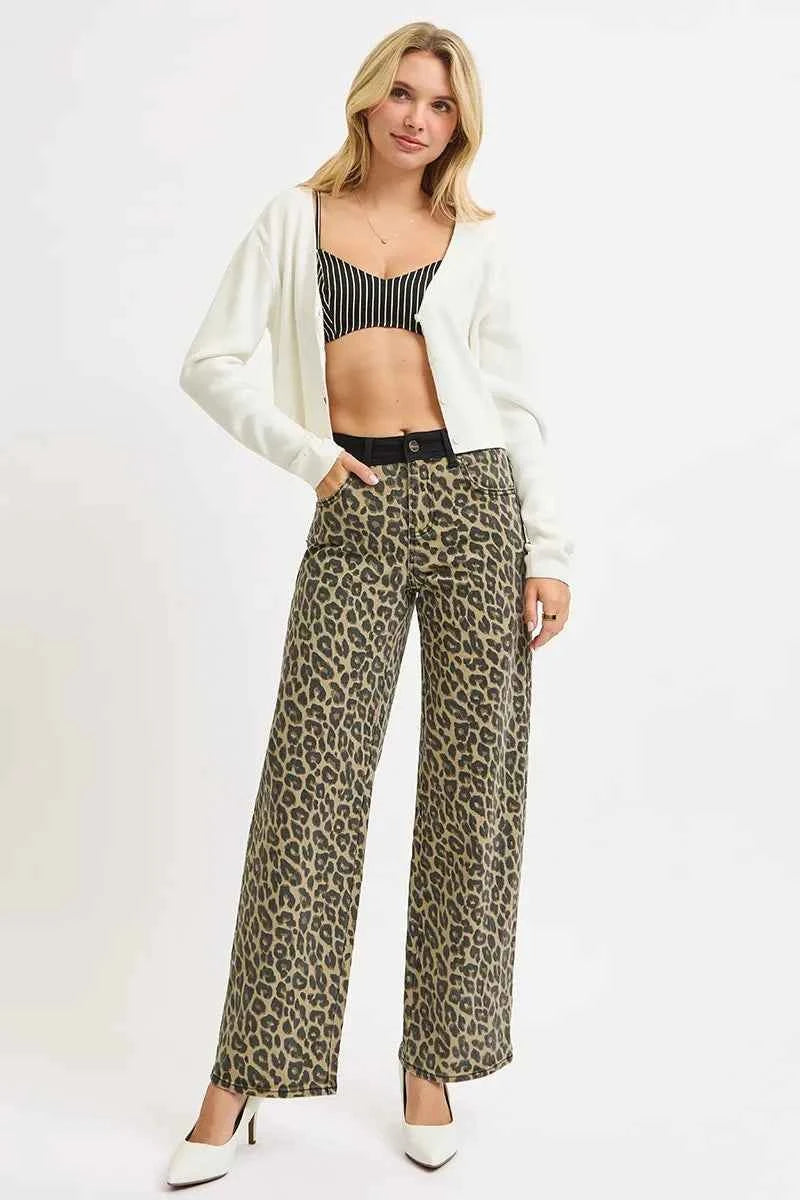 RISEN High Rise Wide Leg Leopard Printed Jeans with Contrast Waist Band Detail 6f6a88f007644534a5f9adf78228d251-Max-Origin