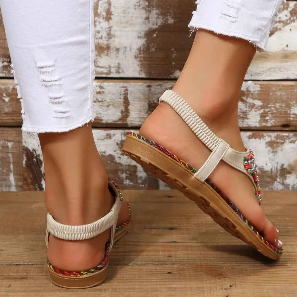 Beaded PU Leather Open Toe Sandals 6f6fe059-47ac-447e-808e-906dd25049a3-Max