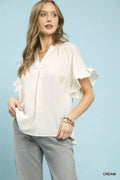 Umgee Ruffle Sleeve V-Neck Flutter Blouse CREAM 6f700e38-b80f-42f8-8f16-d3af42f9616f-Max-Origin