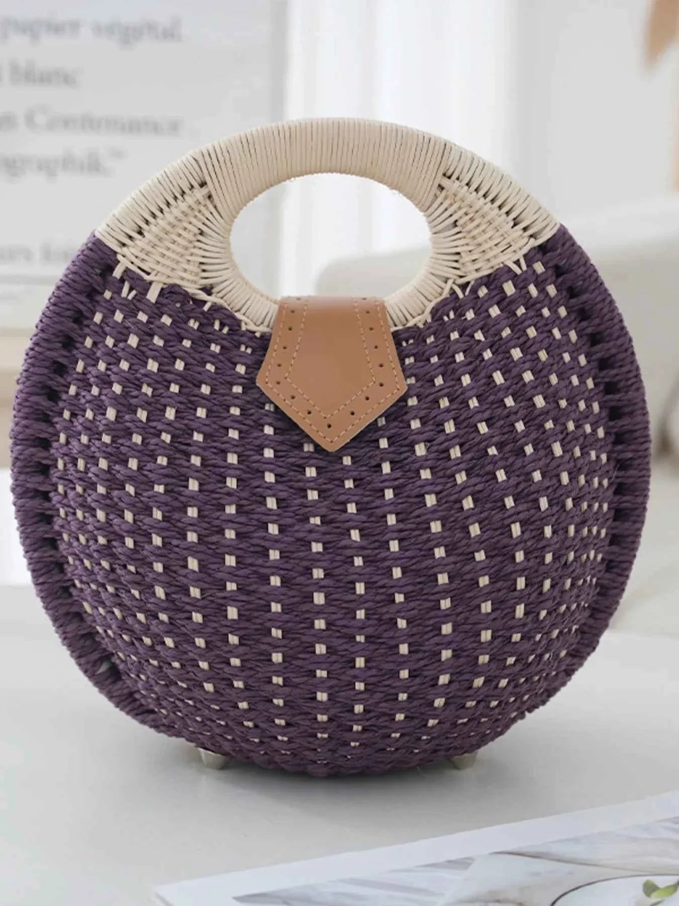 Straw Braided Round Handbag Purple One Size 6f755dd1cf924314b5289bc2fa1033f3-Max-Origin