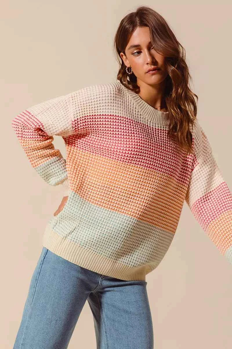 SO ME Multi Color Block Long Sleeve Sweater 6f8285afdf62439380e50bf14e83b547-Max-Origin