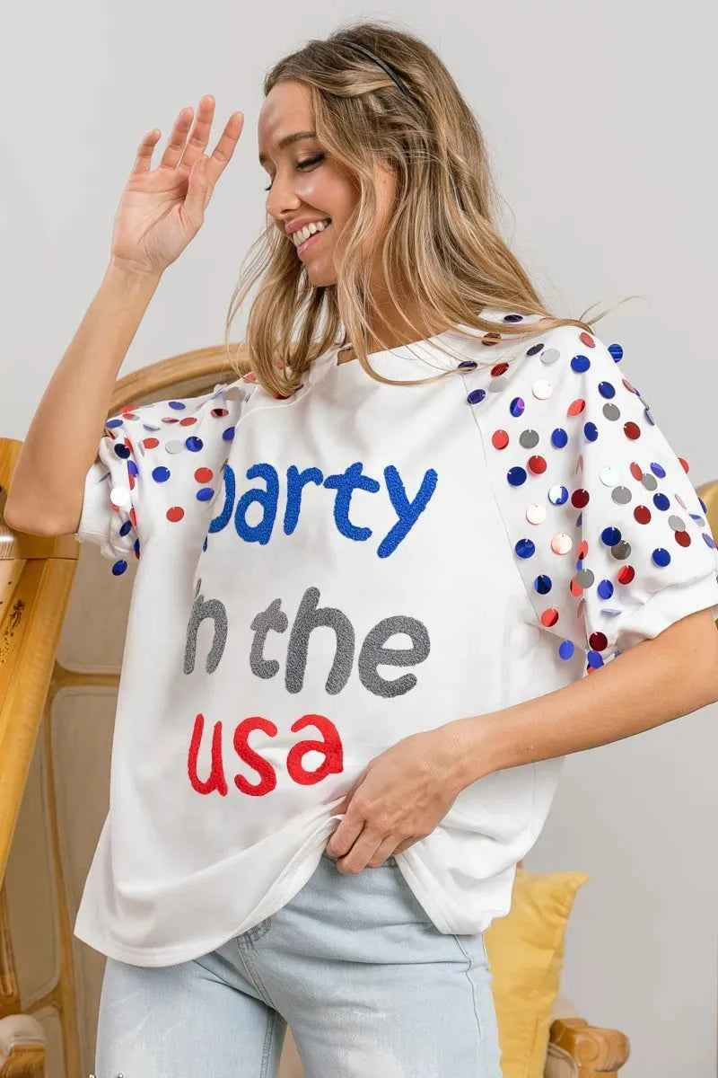 BiBi Party In The Usa Spangle Puff Sleeves Top 6f82af40906d47b5b9221aa99de5657f-Max-Origin